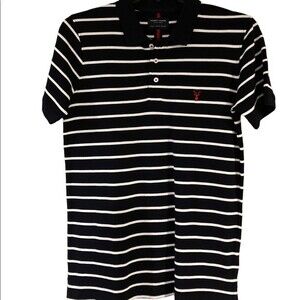 Denim & Flower polo shirt top striped shirt sleeves men’s size M